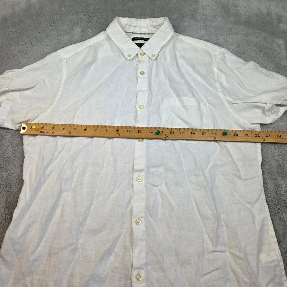 Banana Republic Linen Button Down Shirt Mens L Camden Fit Short Sleeve White Lg